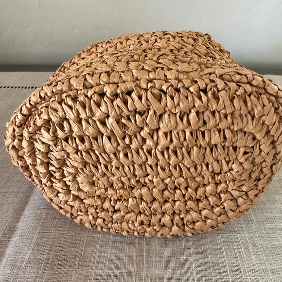 Woven Straw Bucket Bag with Tan Leather Trim - Picture 7 of 10